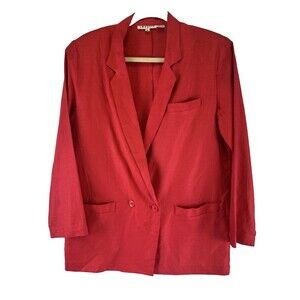 I. Magnin Red Linen Blazer Jacket Double Button Collar Vintage Pockets Womens 8